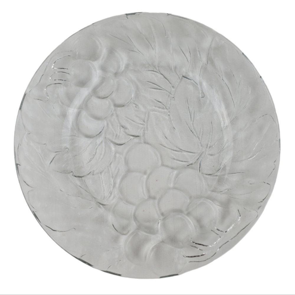 4 Kig Indonesia Vintage Embossed Grape Leaves Clear Glass Dinner Plates